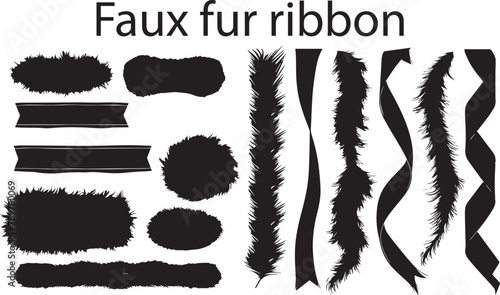 Set of Silhouette Faux Fur Ribbon vector illustration. Faux Fur silhouette ribbon vector design