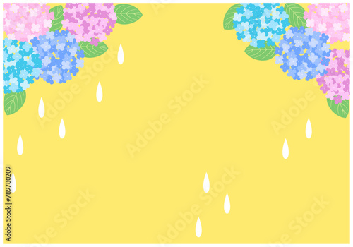 梅雨景色のあじさいフレーム背景13黄色