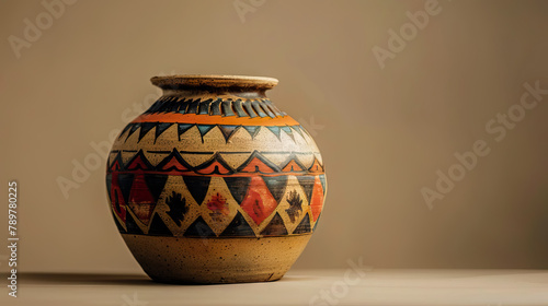 traditional heritage pottery on plain light brown background with copy space.