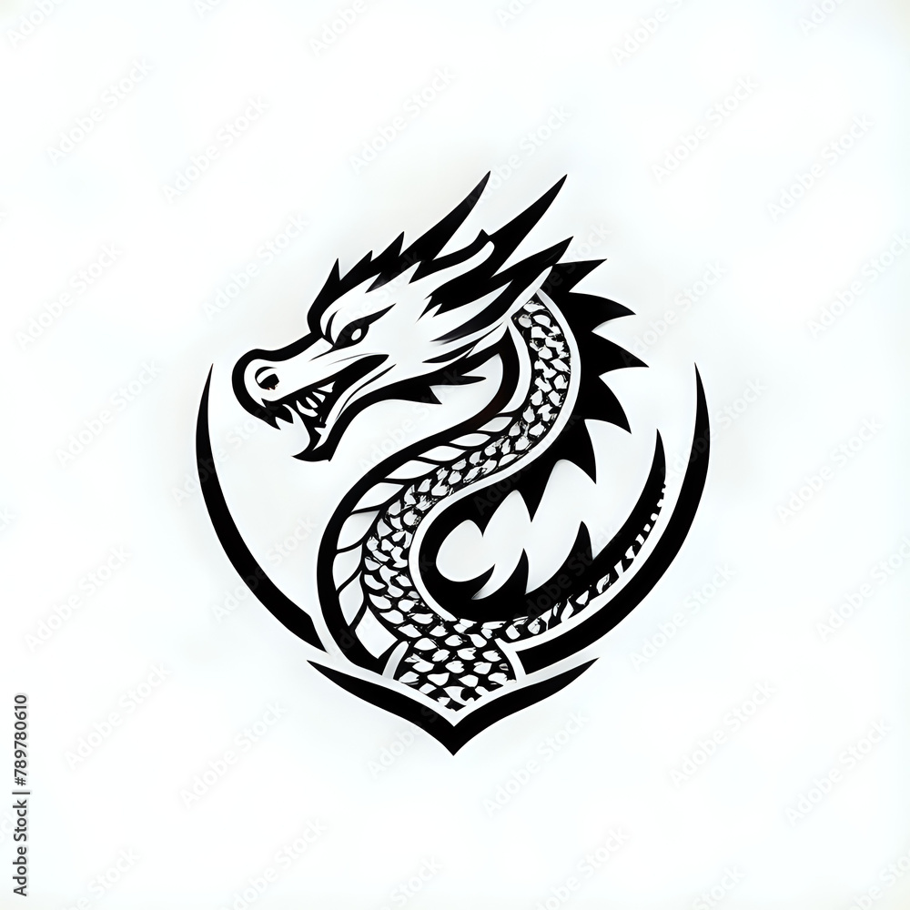 Fototapeta premium logo iconic dragon, circel logo dragon, chinese dragon tattoo, dragon tattoo design, dragon tattoo style, logo a dragon, dragon head illustration, dragon head vector, symbol dragon, circel logo dragon