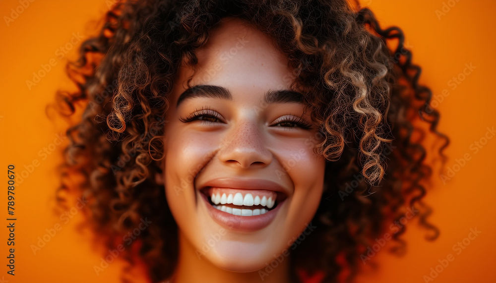 Expressive Laughter: Close-Up Portrait of a Young Woman with Curly Hair Expressive Laughter: Close-Up Portrait of a Young Woman with Curly Hair