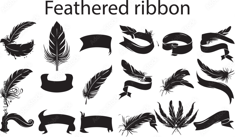 Feathered Ribbon Silhouette vector design for designer Feathered Ribbon Silhouette vector design for designer