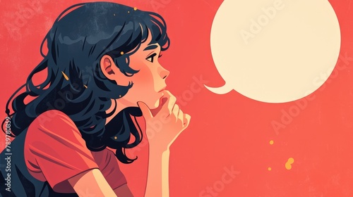 A woman engaged in conversation expressed through a speech bubble
