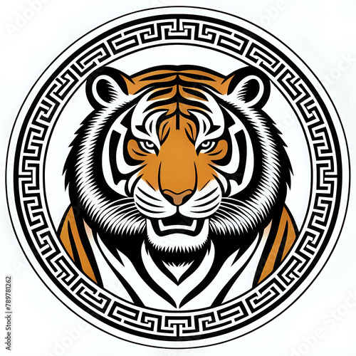 tiger head vector, tiger head vector illustration, tiger head, icon tiger, logo tiger, circle tiger, shio harimau,  photo