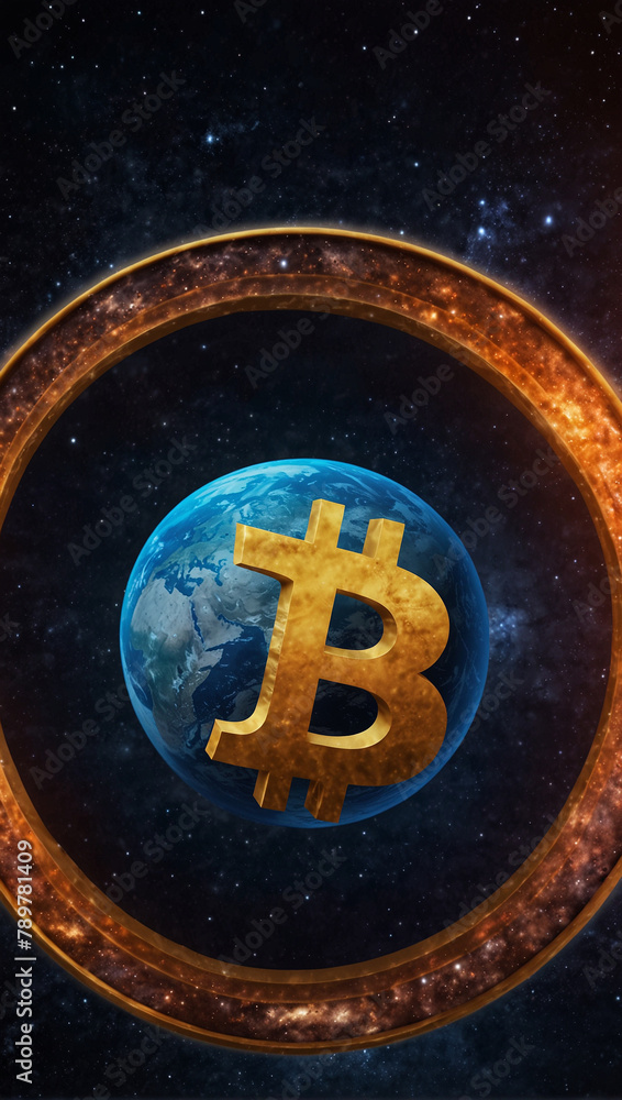 A cosmic event where planets align in the shape of the Bitcoin symbol, illustrating the universal impact of cryptocurrency on finance A cosmic event where planets align in the shape of the Bitcoin symbol, illustrating the universal impact of cryptocurrency on finance