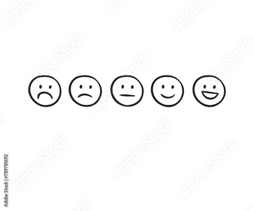 Set of rating emotion faces. simple doodle hand drawn style. Sad or happy.