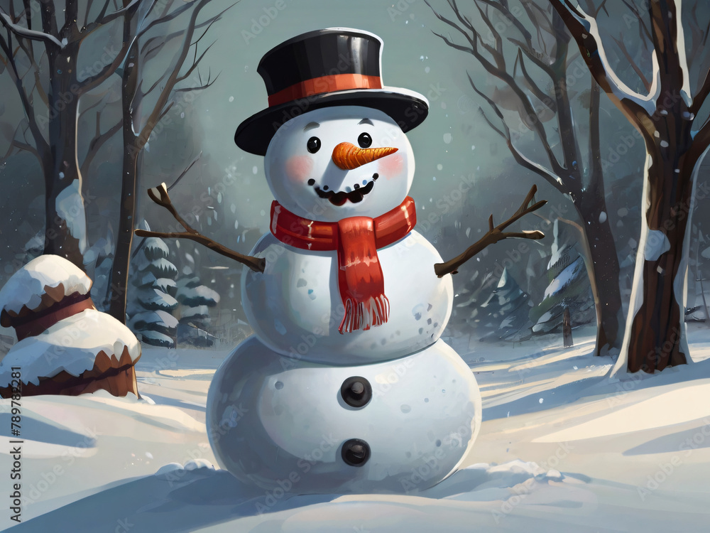 Obraz premium snowman with hat