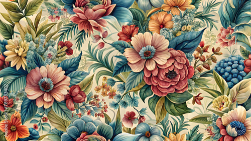 seamless pattern of flowers and leaves