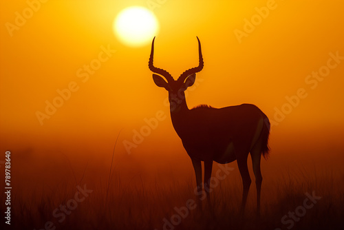 Majestic Impala Silhouette Against Vibrant Sunset in Savannah