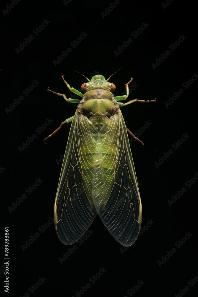 Detailed Macro Shot of a Green Cicada on Black Background Detailed Macro Shot of a Green Cicada on Black Background