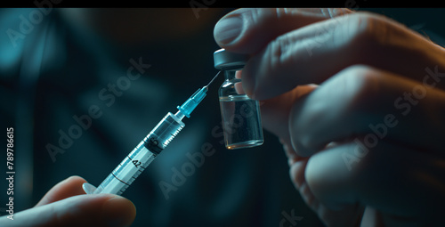 Drawing Vaccine from Vial with Syringe Close-Up
 photo