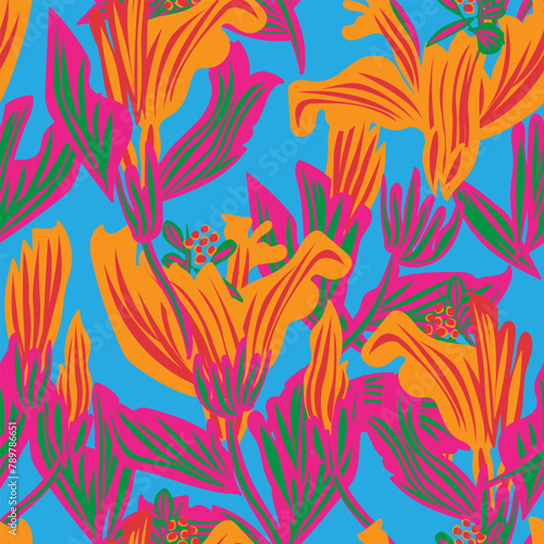 Colourful Botanical Floral Seamless Pattern Design