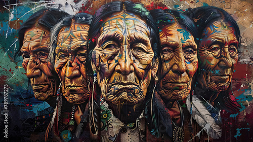 abstract art face of an old Native American Indians.