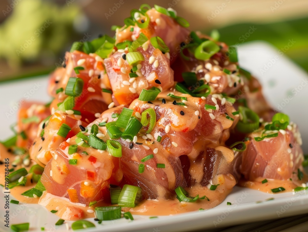Poke Bowl Ahi Tuna Salmon Scallop Hawaiian Hawaii Rice Food Dinner Background Image Poke Bowl Ahi Tuna Salmon Scallop Hawaiian Hawaii Rice Food Dinner Background Image
