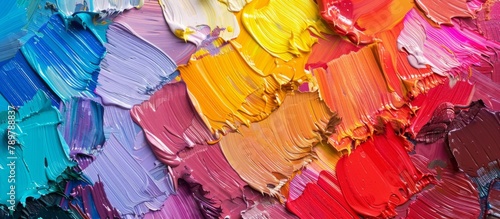 A close up view of a vibrant palette showcasing an array of different paint colors ready for artistic use photo