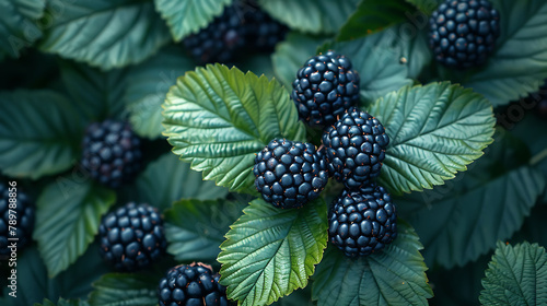 A close up of black berries on a leaf