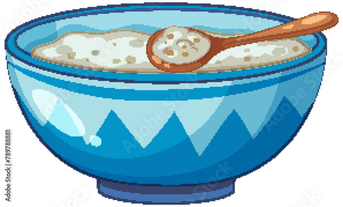 Vector illustration of oatmeal in a blue bowl