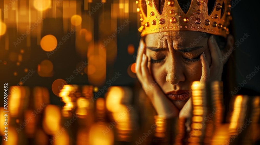 Person wearing a golden crown and struggling to understand a complex economic model , A humorous take on the challenges of economic analysis