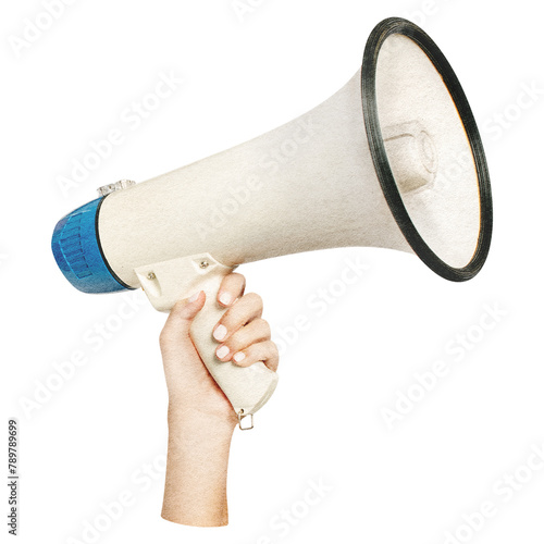 Hand holding megaphone png sticker, transparent background