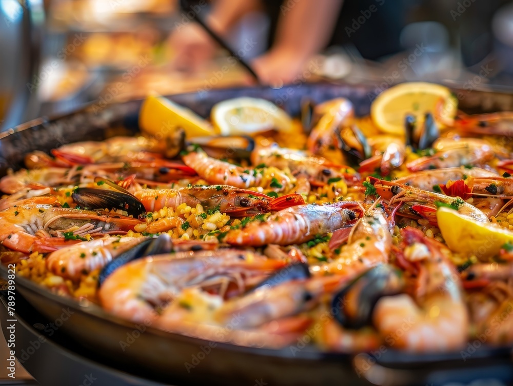Seafood Paella Spanish Rice Food Dinner Background Image	
