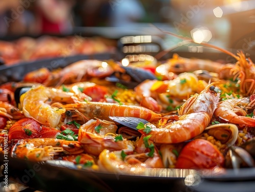 Seafood Paella Spanish Rice Food Dinner Background Image 