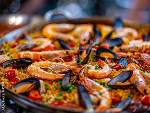 Seafood Paella Spanish Rice Food Dinner Background Image 