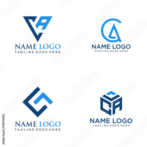 Flat design CA logo design set