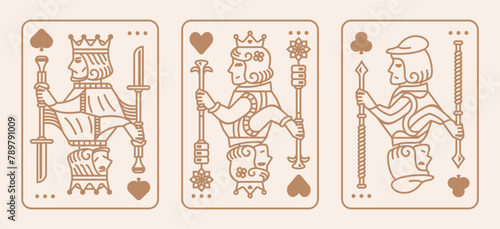 King and queen playing card vector illustration set of hearts, Spade, Diamond and Club, design collection