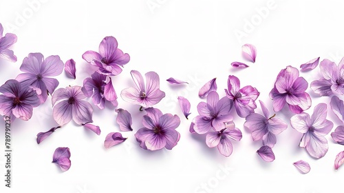 Portrait of flying purple petal flower flying in a clean white backdrop with a big space for text or product advertisement perfect for beauty products  Generative AI.