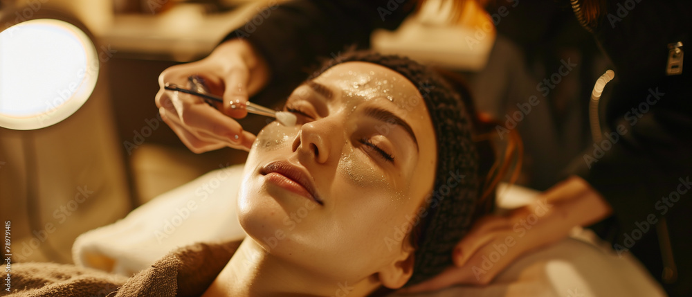 woman doing facial treatment for beauty
