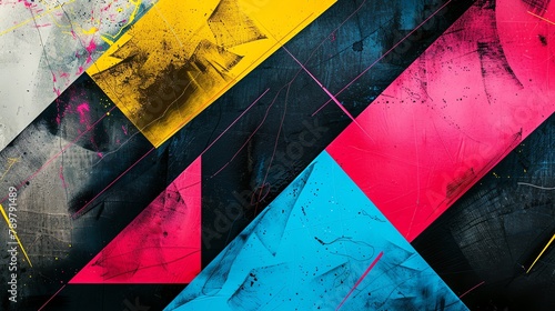 Abstract geometric patterns, bold colors blending, modern art concept