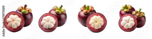 set of cut mangosteen in half - fruit, cut, half isolated on transparent background