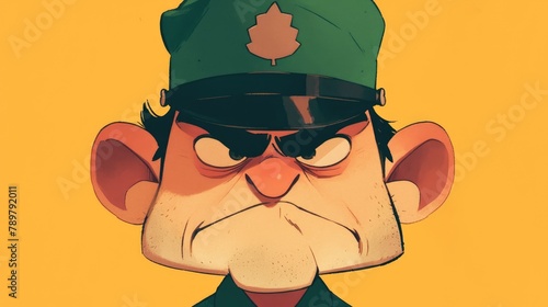 A cartoon emoticon depicting the fierce expression of an enraged drill sergeant scout leader or forest ranger photo