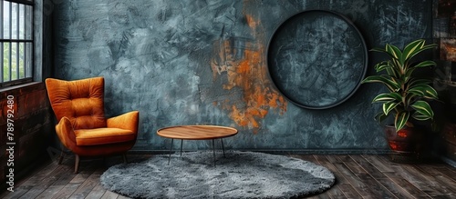The image depicts a close-up view of a chair and a table placed in a room interior, creating a simple and cozy setting photo