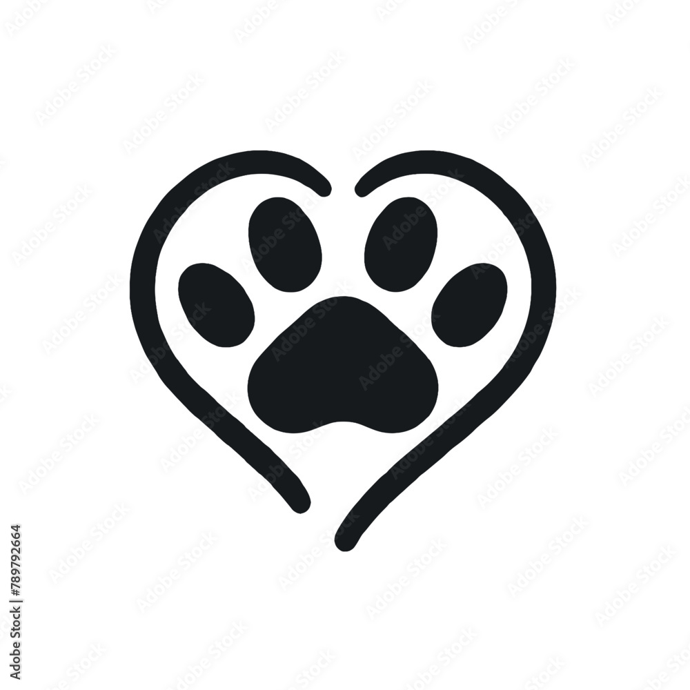 Pet Care Symbol With A Paw Print Inside A Heart Outline Representing pet-care-symbol-with-a-paw-print-inside-a-heart-outline-representing