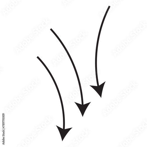 Different 3 black Arrows icons, vector set. Abstract elements for business infographic.  down trend. Illustrations for Web or polygraphy Design. vector illustration design elements.