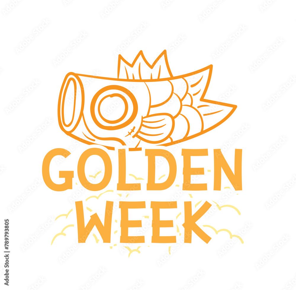 Fototapeta premium Golden week Japan Banner illustration. Koinobori (Carp streamers) on yellow rhombic pattern. In Japanese it is written Golden week holiday