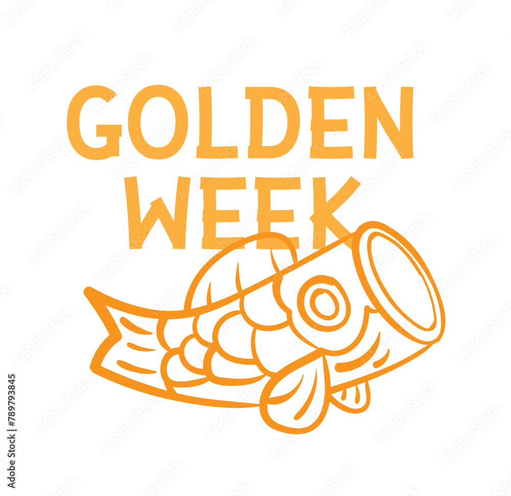 Golden week Japan Banner illustration. Koinobori (Carp streamers) on yellow rhombic pattern. In Japanese it is written Golden week holiday Golden week Japan Banner illustration. Koinobori (Carp streamers) on yellow rhombic pattern. In Japanese it is written Golden week holiday