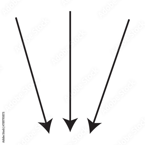 Three hand drawn arrows pointing down. Illustrations for Web or polygraphy Design. 