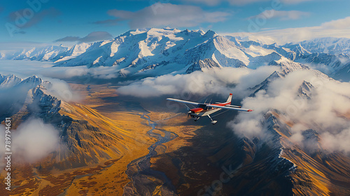 plane flying over mountain cinematic landscape photo