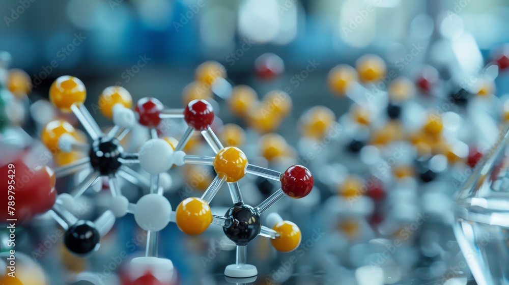 Medicinal chemistry and its impact on health, closeup on compound synthesis in lab, molecule models Medicinal chemistry and its impact on health, closeup on compound synthesis in lab, molecule models