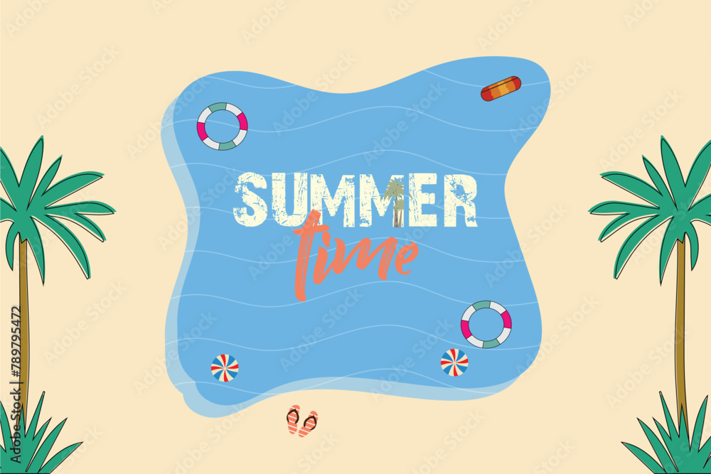 Naklejka premium Summer time beach theme abstract background. Summer season banner, poster design.