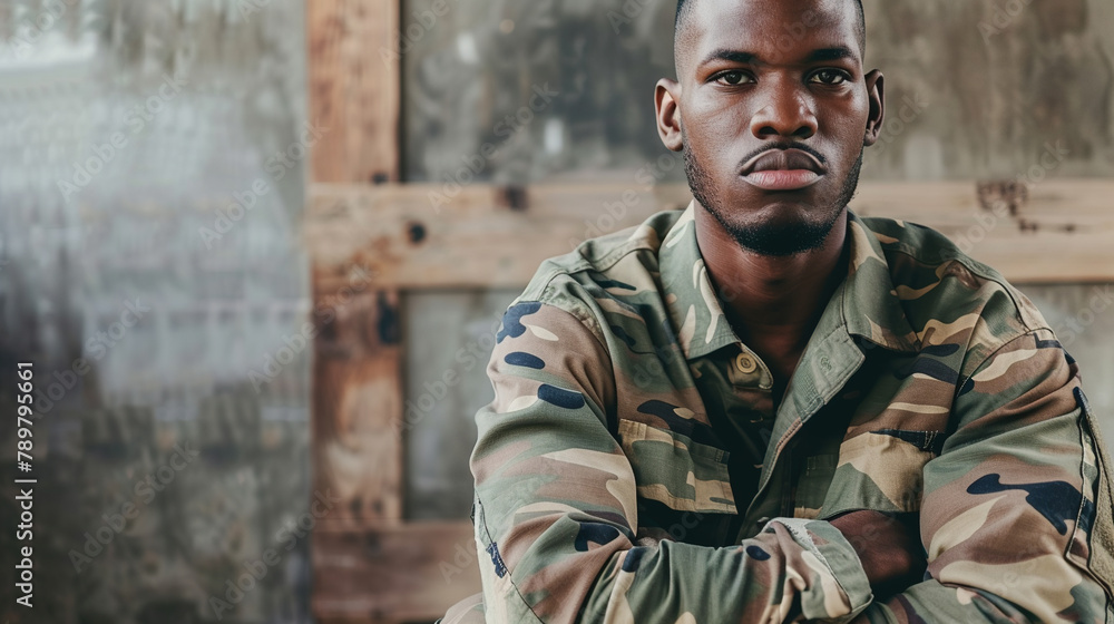 Obraz premium Young confident African American veteran looking at camera.