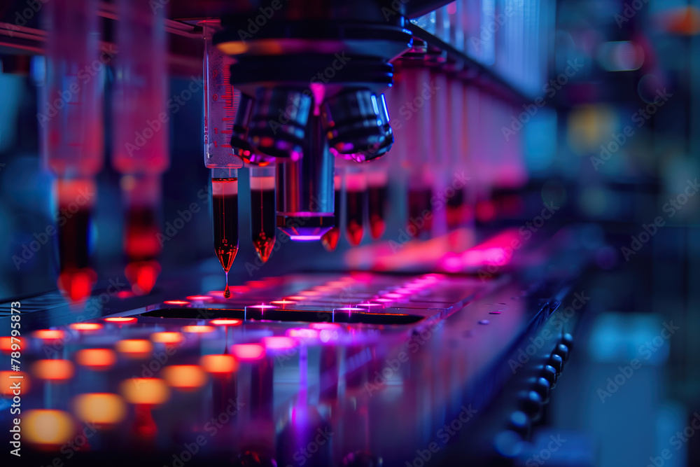 Automated liquid handling robotic laboratory equipment. Automated liquid handling robotic laboratory equipment.