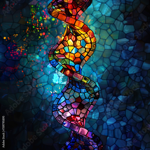 Stained glass style DNA helix illustration. 