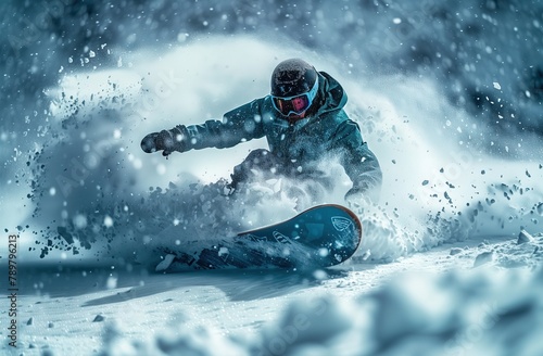 Thrilling Snowboarding Action: Blue Boarder in White Powder