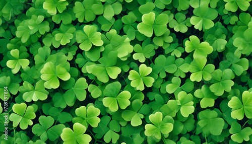 Green leaves pattern leaf shamrock lucky four leaf clover in the field