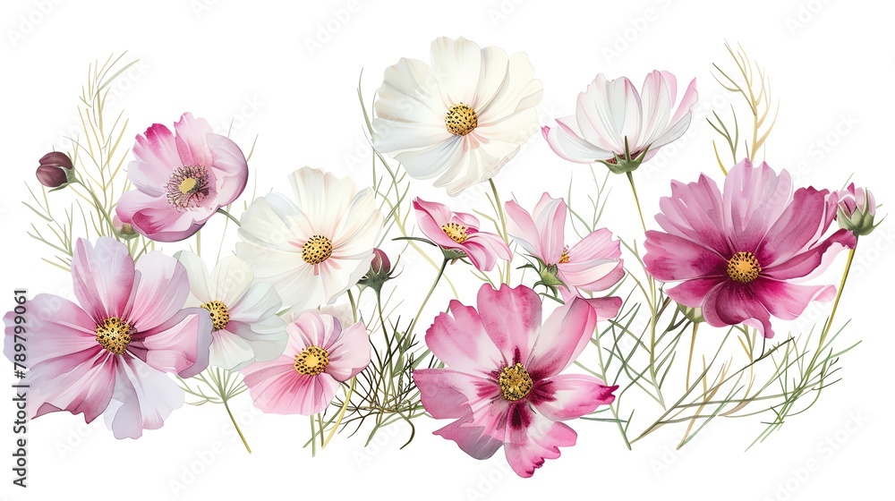 custom made wallpaper toronto digitalWatercolor cosmos clipart with delicate pink and white flowers