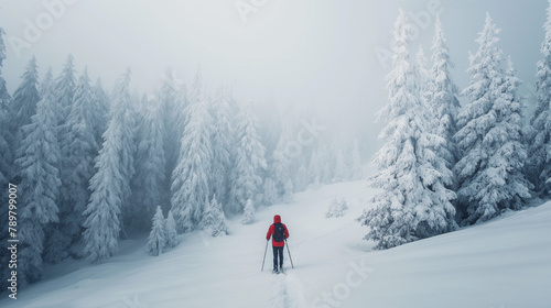 A person snowshoeing in the mountains.