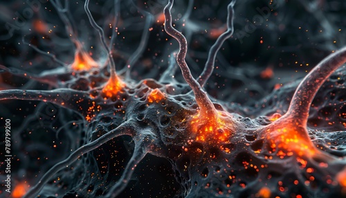 Macro view of astrocytes and their role in the human brain, educational and artistic #789799200